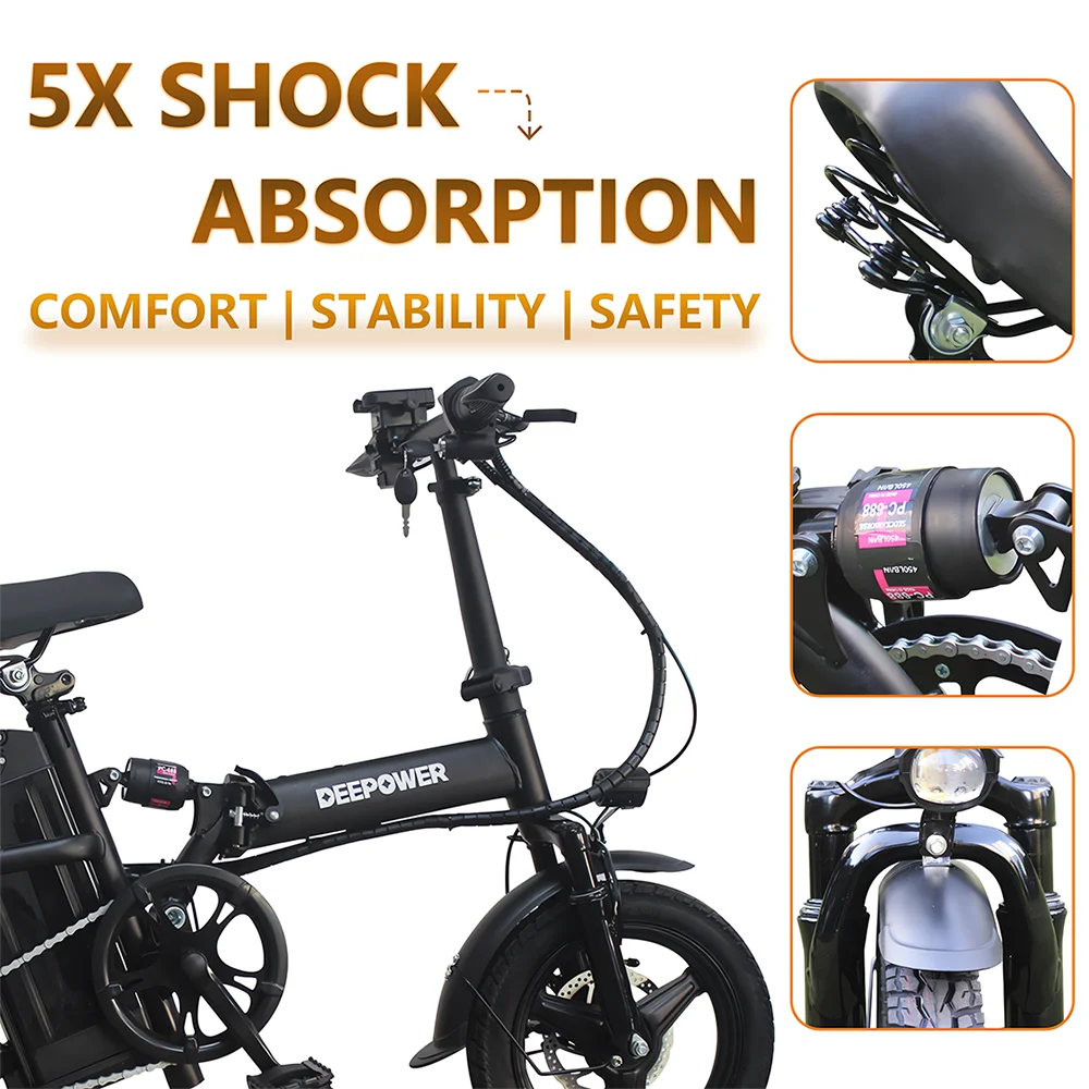 Folding Ebike 48V 15AH Electric Bike For Adults 400W Max Speed 32KM/H 14 Inch Tire City Electric Bicycle