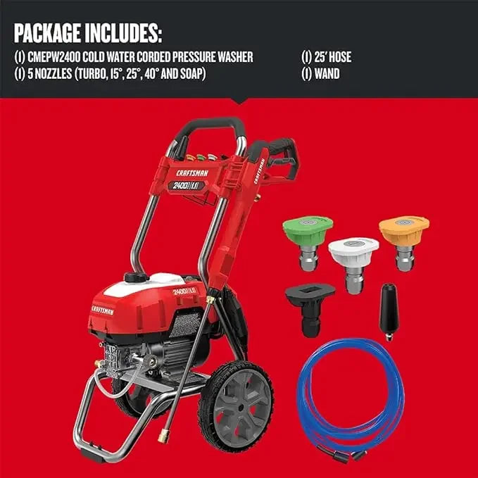 Red Electric Corded Pressure Washer 2400 PSI 1.1 GPM