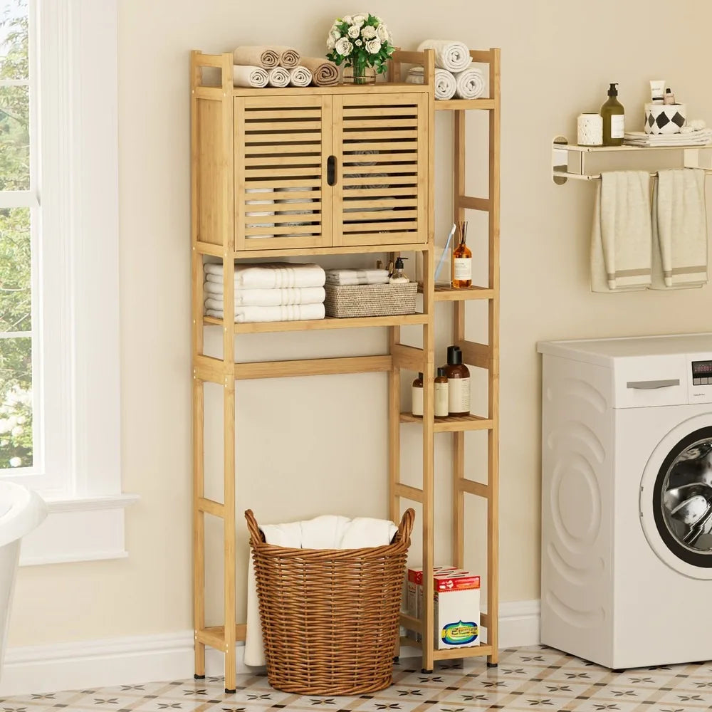 Bamboo Over The Toilet Storage Cabinet 5 Shelf Space Saver