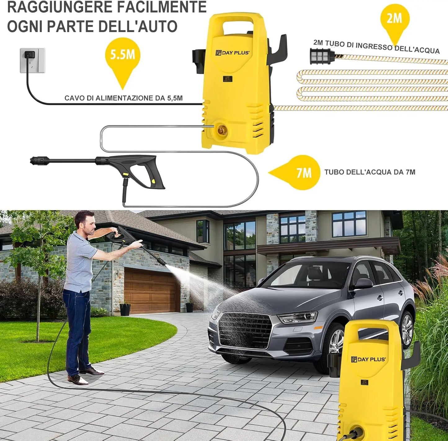 Electric Pressure Washer 1600W 120bar 380Lph Lance 0to180