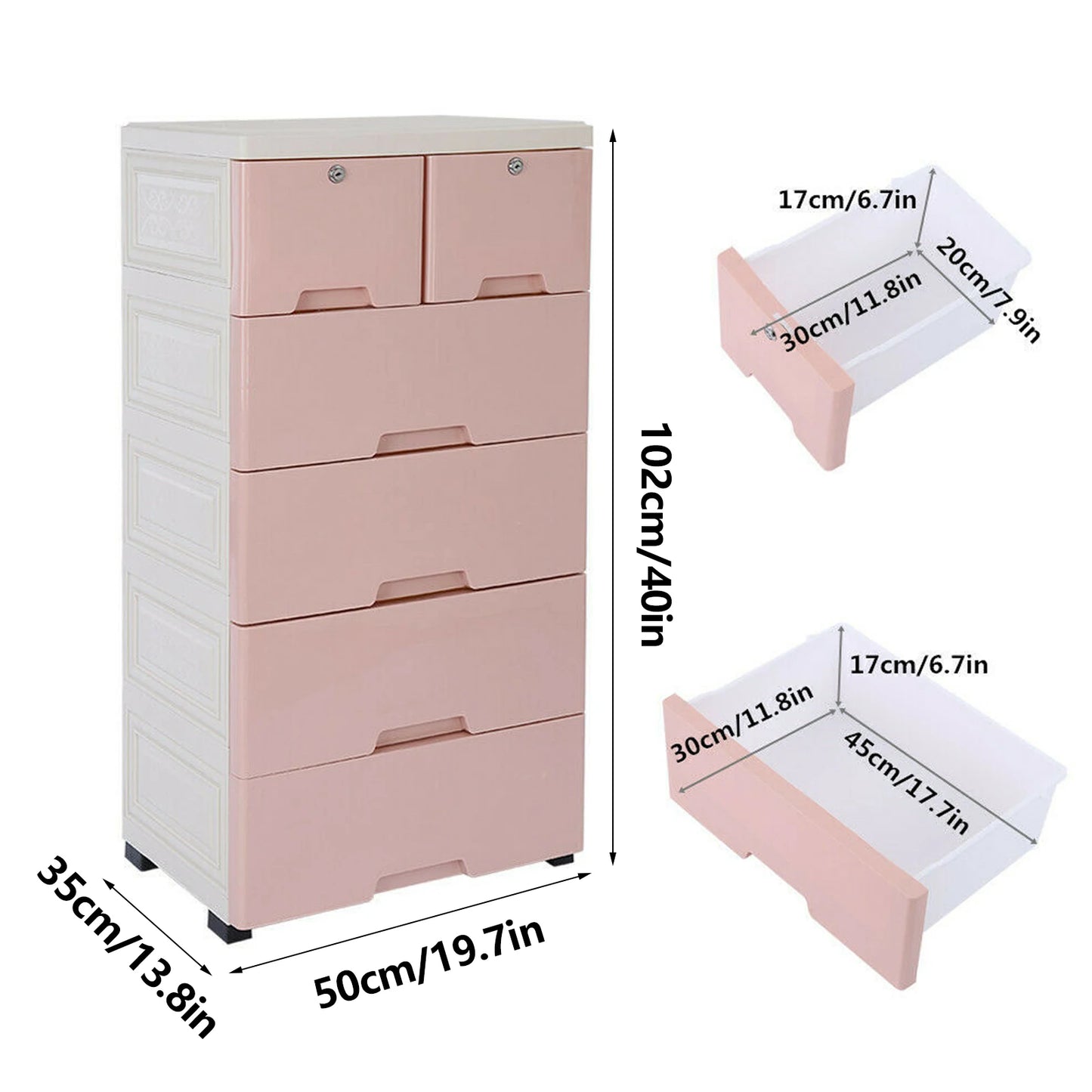 Plastic Clothing Storage Cabinet With 6 Drawers And 4 Wheels