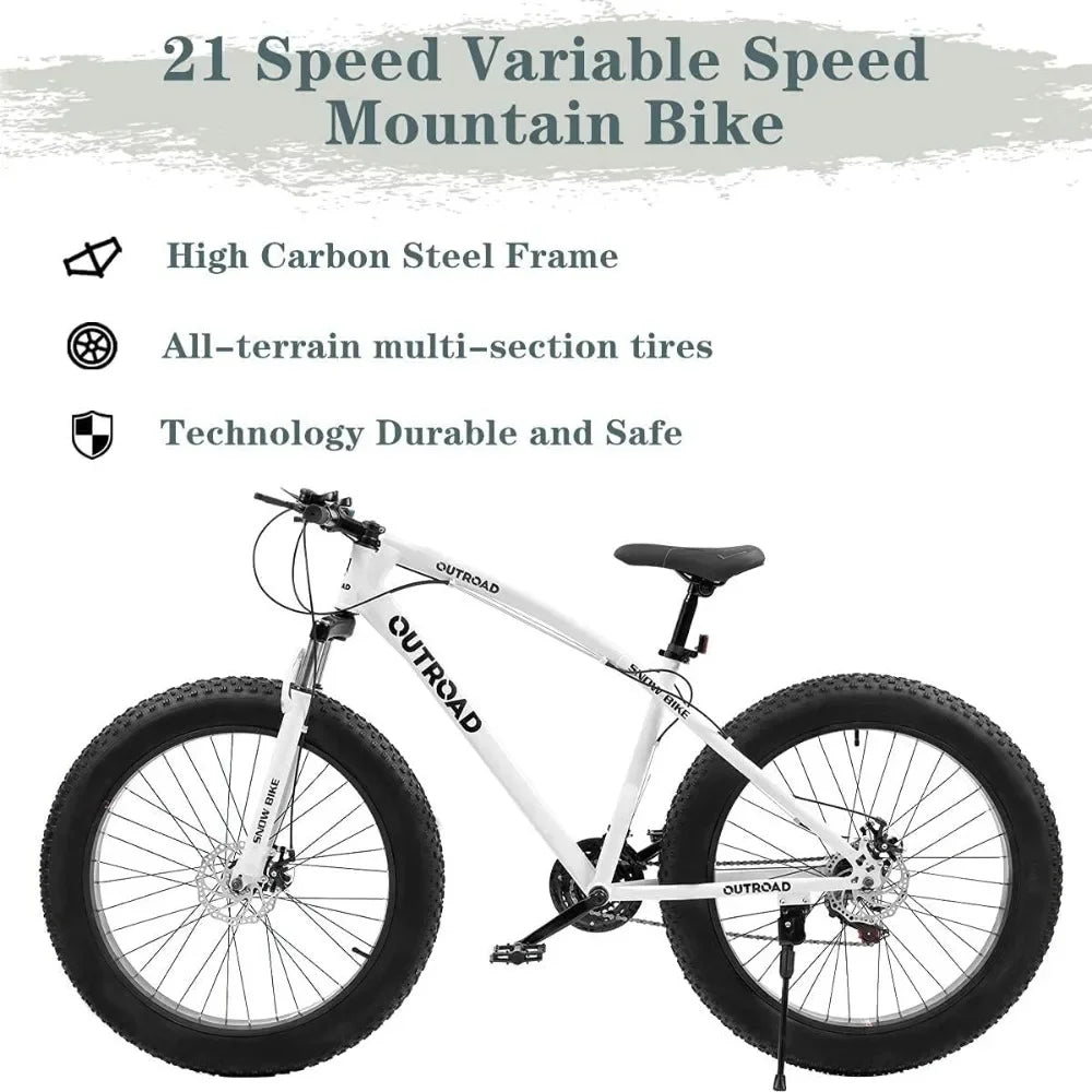 Mountain Bike with 26 Inch Fat Tire 21 Speed High Carbon Steel Frame