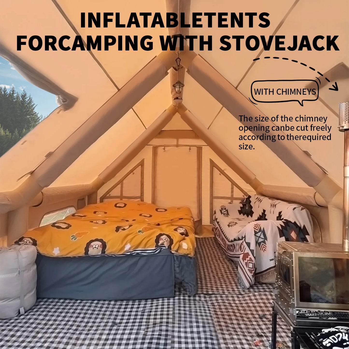 Large Inflatable Camping Tent with Hand Pump Easy Setup Portable Tent for Camping 129 Square Feet Capacity