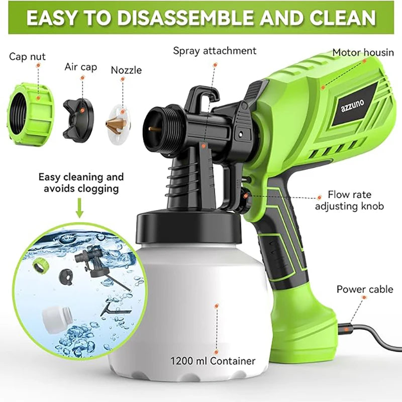 550W HVLP Electric Spray Gun 1200ML Capacity 4 Nozzles