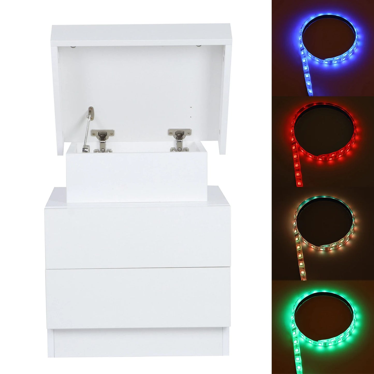 Bedside Desk Bedroom LED Nightstand Cabinet with 2 Drawers