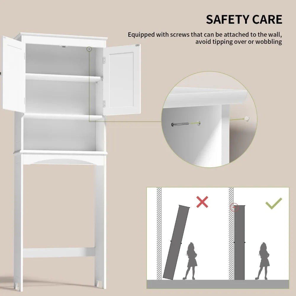 Adjustable Shelf and Double Doors, Bathroom Space Saver, Storage Shelves