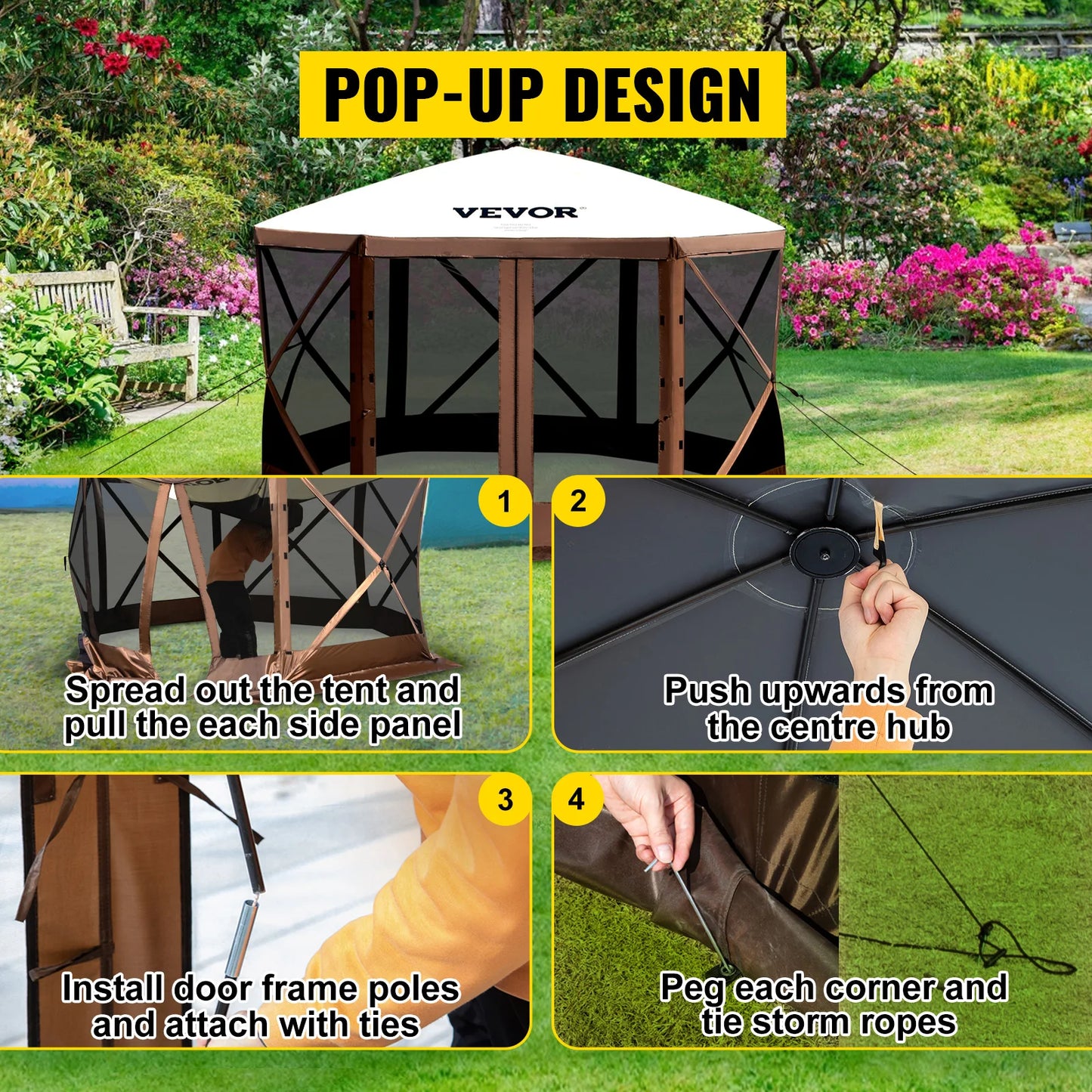 SucceBuy Pop Up Camping Gazebo 12x12 Shelter Canopy Tent