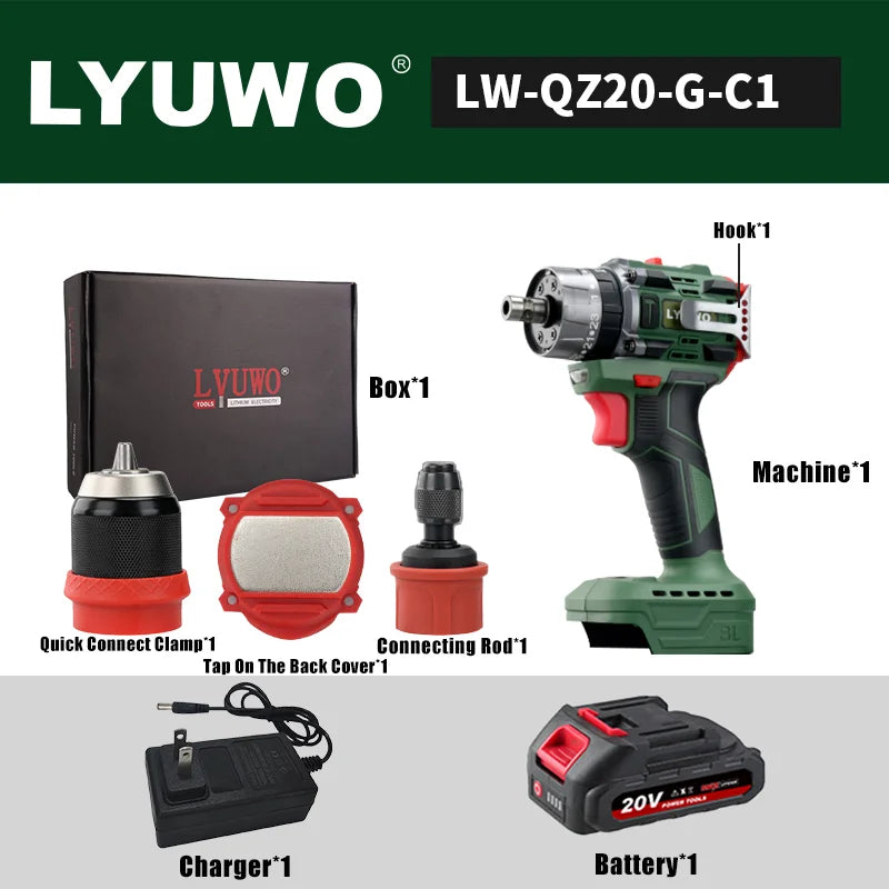 LyUwo 25 3 Brushless Impact Cordless Screwdriver Drill LED