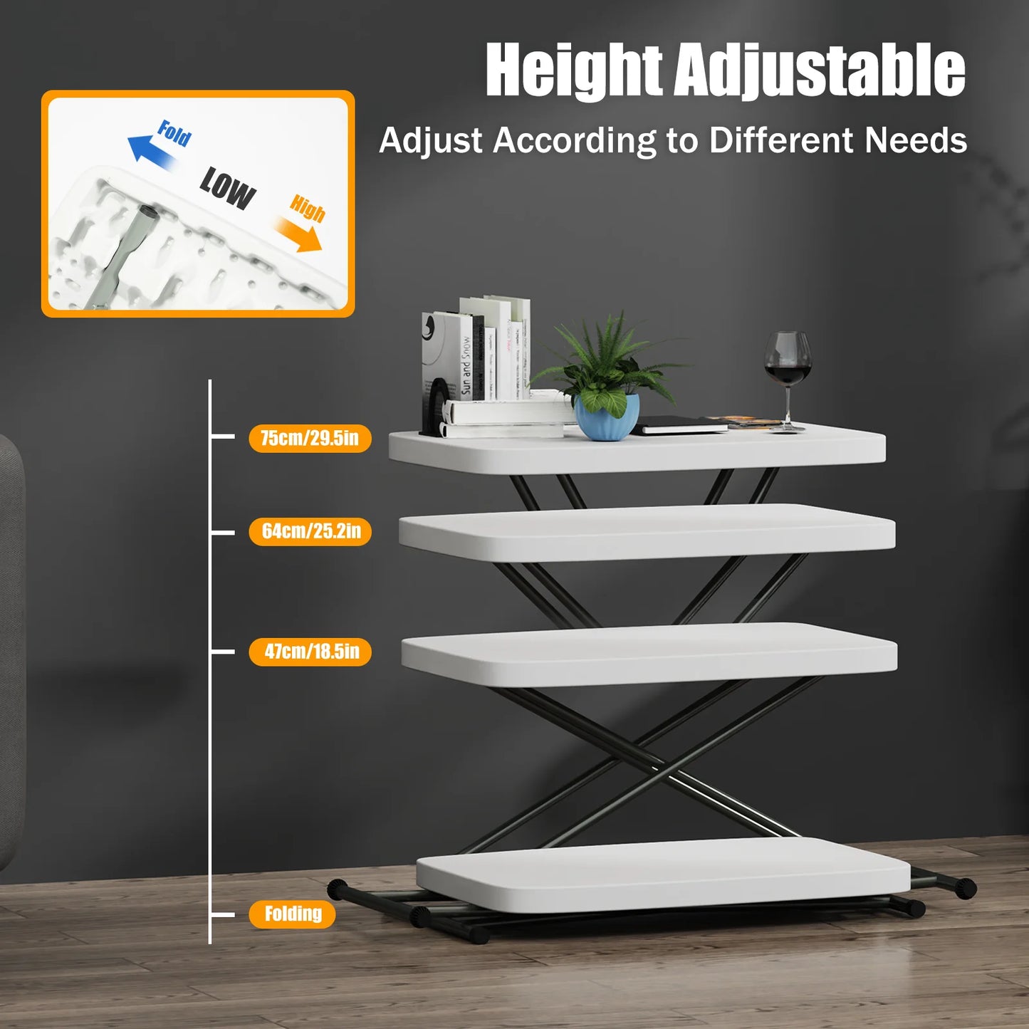 Folding Adjustable Height Table 30x20 Top Laptop Writing Art Crafts Tv Dinner US