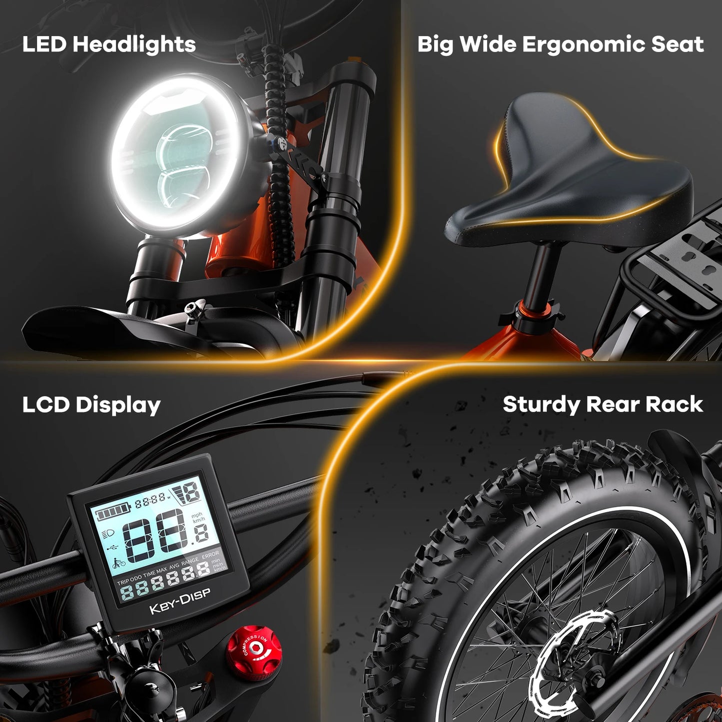 Foldable 1000W Electric Fat Tire Bike Removable 48V Battery