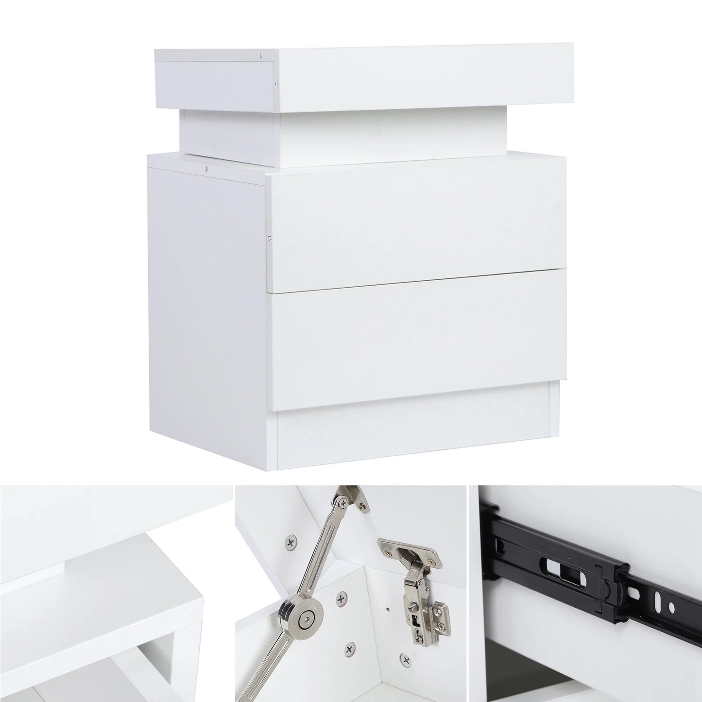 Bedside Desk Bedroom LED Nightstand Cabinet with 2 Drawers
