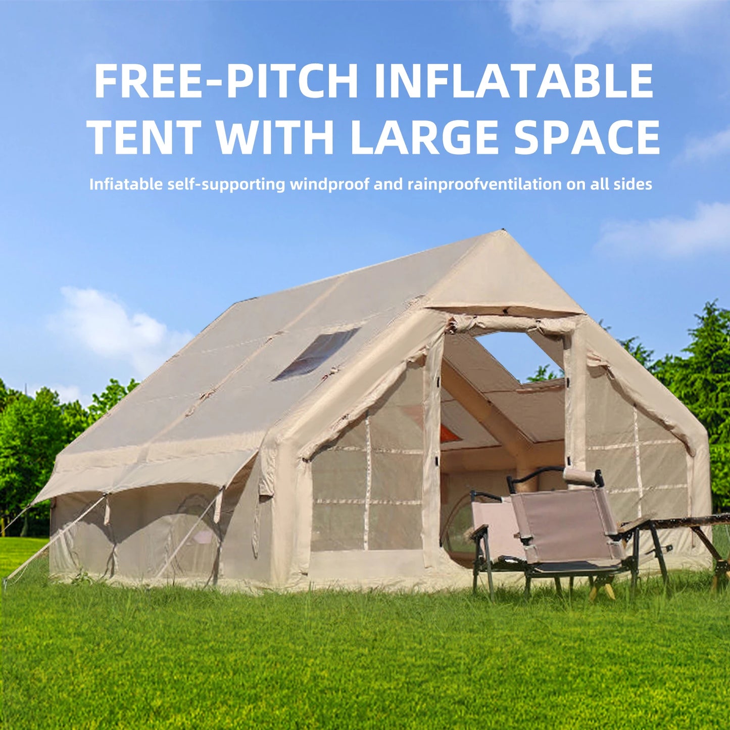 Large Inflatable Camping Tent with Hand Pump Easy Setup Portable Tent for Camping 129 Square Feet Capacity
