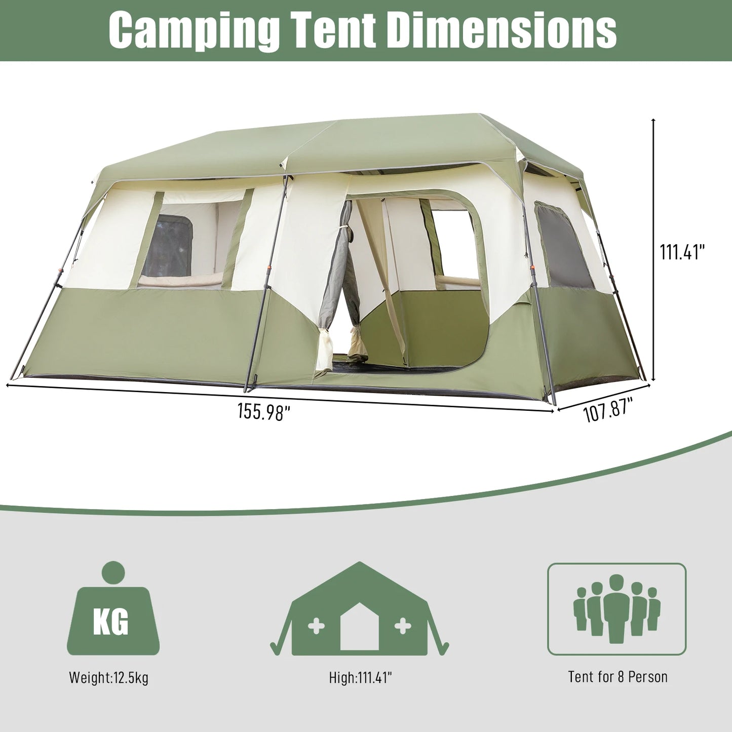 8 Person Camping Tent Rainfly Windproof With Carry Bag