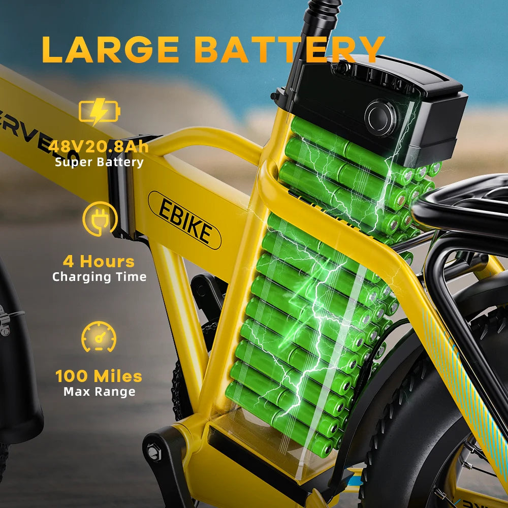 1000W Folding Electric Bike 48V 20Ah 30 MPH 80 Mile Range