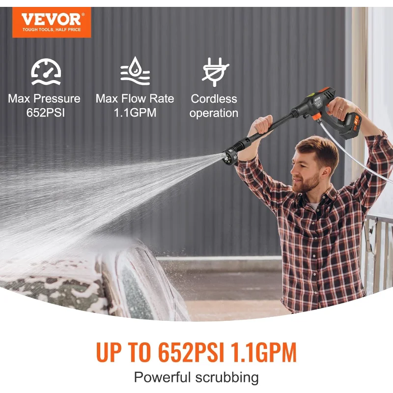 Cordless Pressure Washer 652 PSI 1.1 GPM Portable Car Wash
