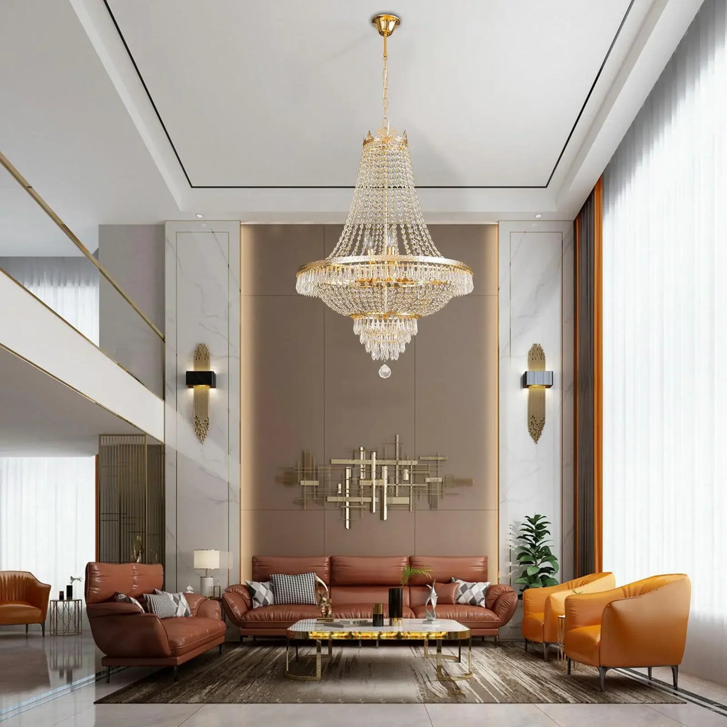 Modern Gold Crystal Chandelier 30in High 24in Dia Pendant