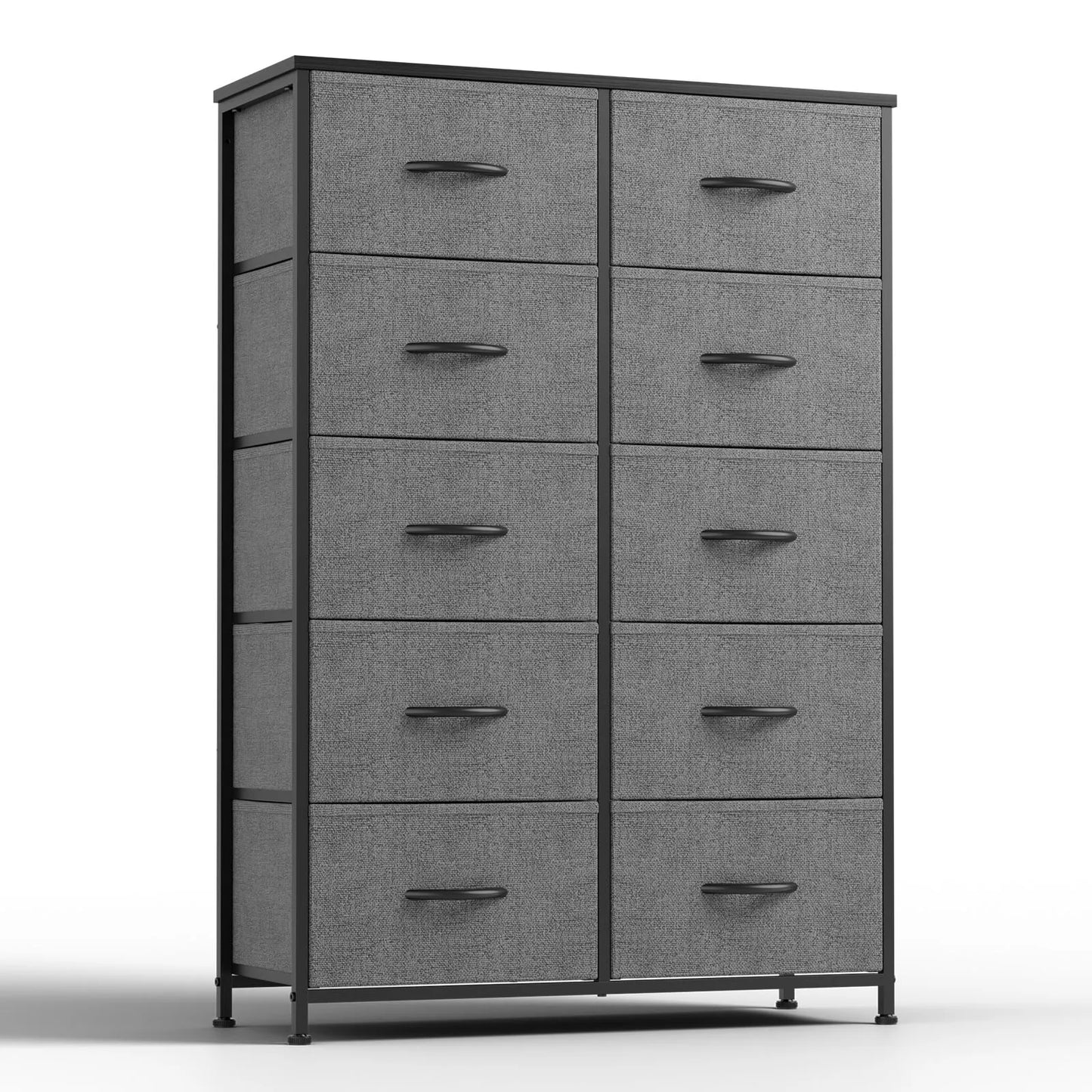 JHK Bedside Table With 10 Fabric Drawers Modern Nightstand Storage Cabinet Steel Frame Bedroom Furniture