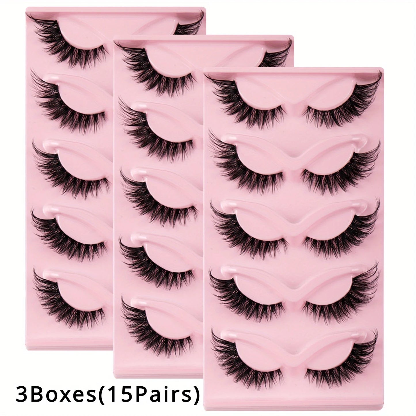 3Boxes Cat Eye Lashes 15Pairs Natural Long Winged Fake Eyelashes