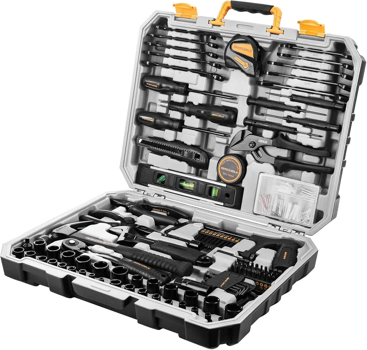 DEKO 218-Piece General Household Hand Tool kit, Professional Auto Repair Tool Set for Homeowner, General Household Hand Tool