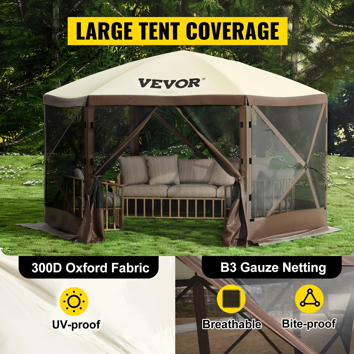 SucceBuy Pop Up Camping Gazebo 12x12 Shelter Canopy Tent