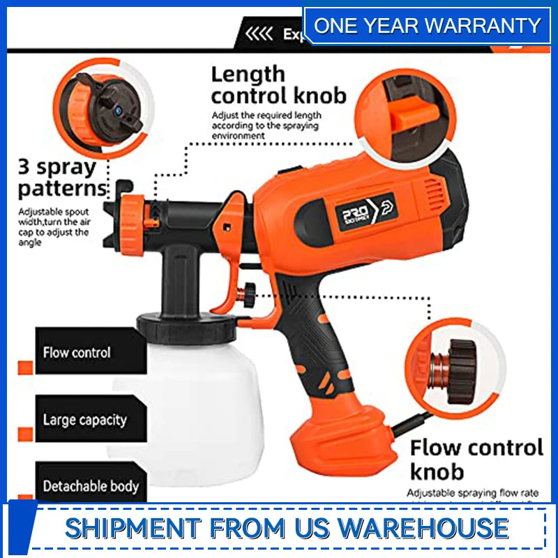 750W Electric Spray Gun HVLP 4 Nozzles 1200ML Flow Control