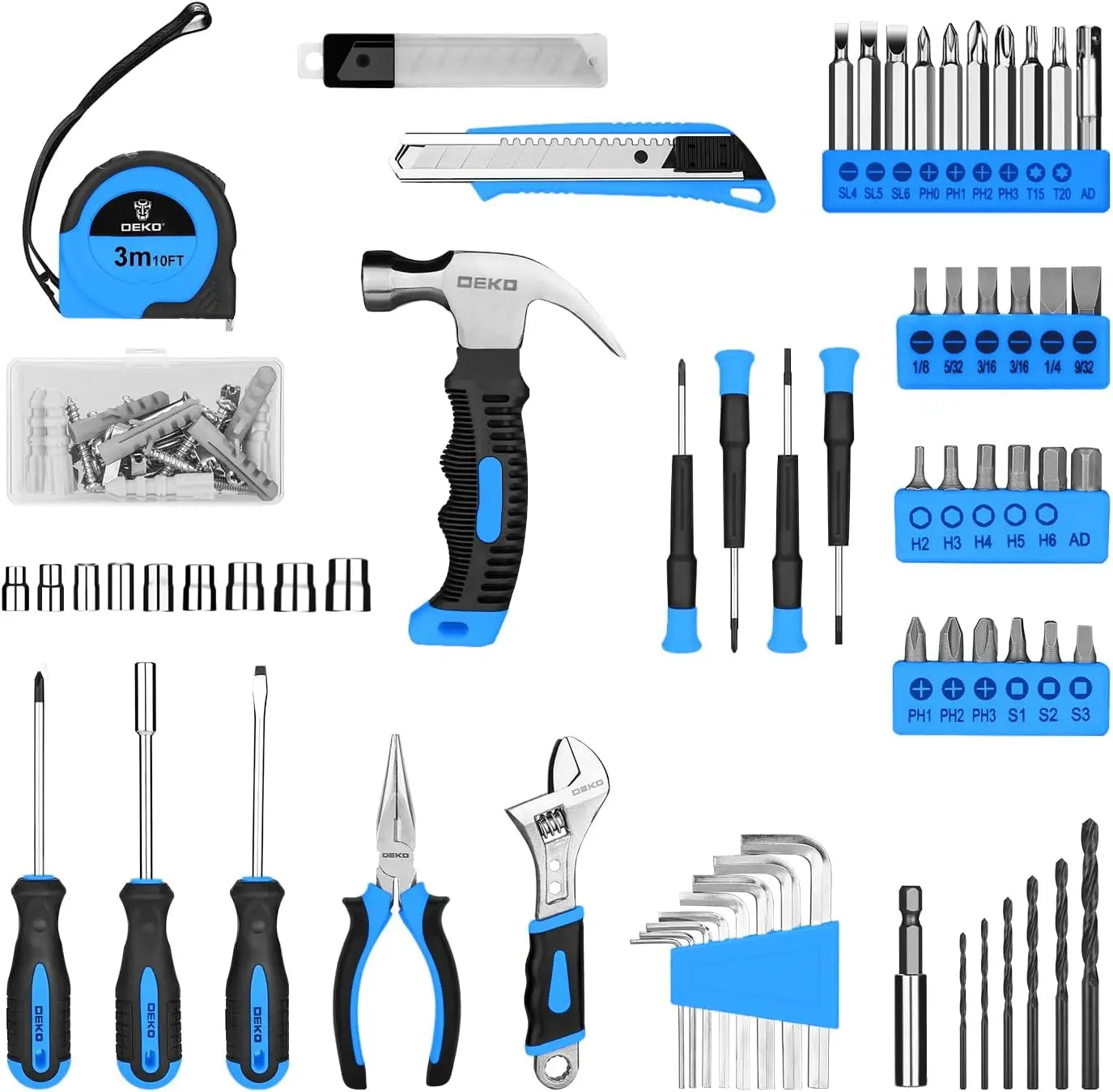 DEKO Drill Set: Tool Set with 8V Blue Cordless Drill, Home Tool Kit with Drill, Hand Tool Kits for Women 126 Piece