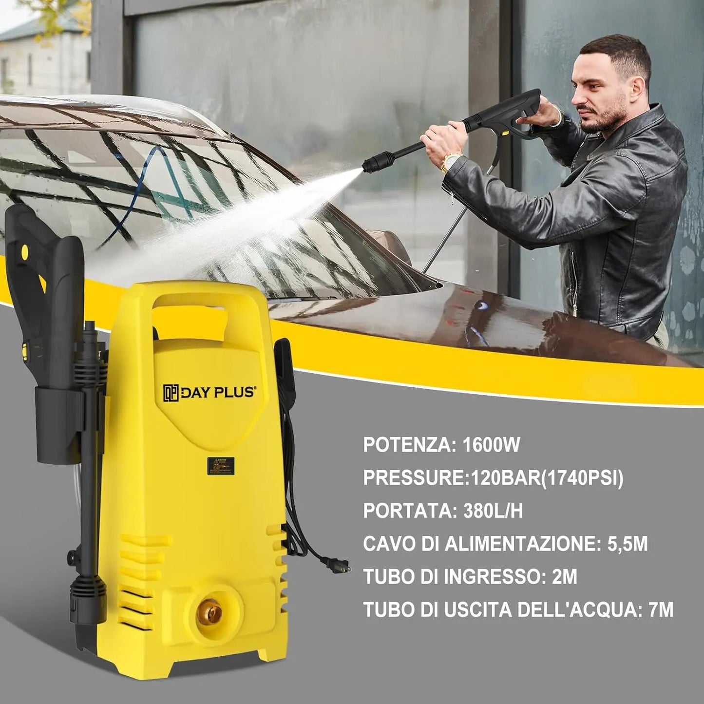 Electric Pressure Washer 1600W 120bar 380Lph Lance 0to180