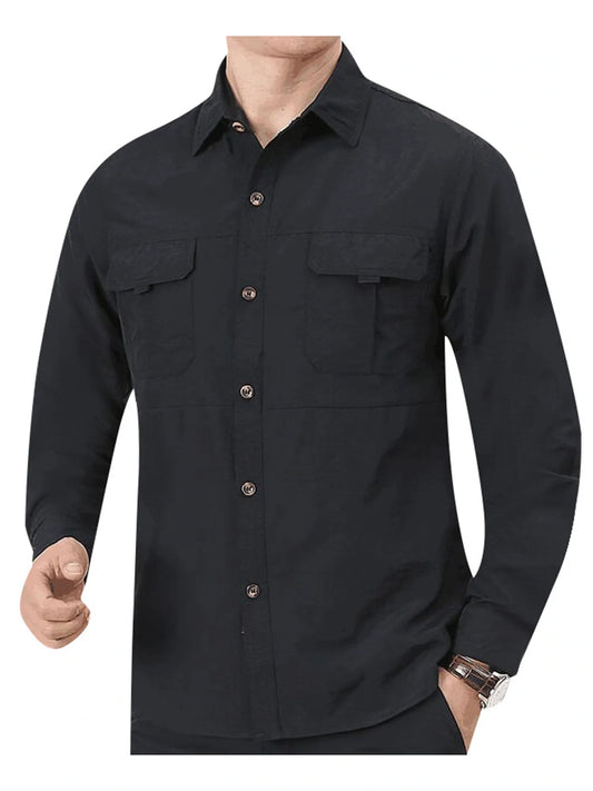 Men's Outdoor Military Style Long Sleeve Shirt Autumn Tactical Multi-Pocket Casual Hiking Shirt Durable Quick-Dry Breathable