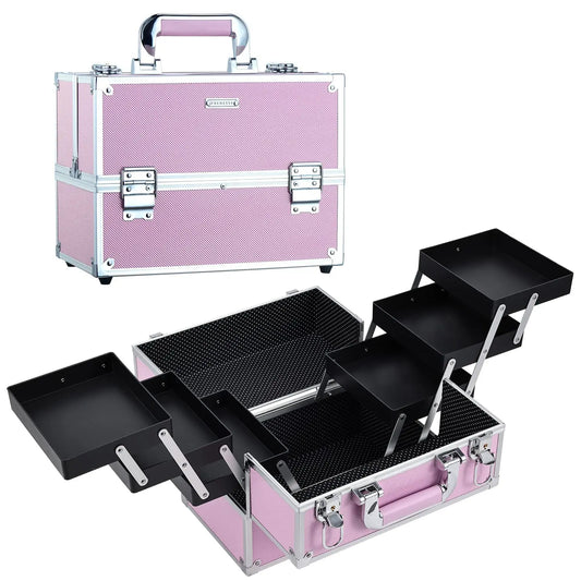 Professional Nail Suitcase Travel Portable Large Capacity Manicure Makeup Case with 6 Trays and Keys for Makeup Artists