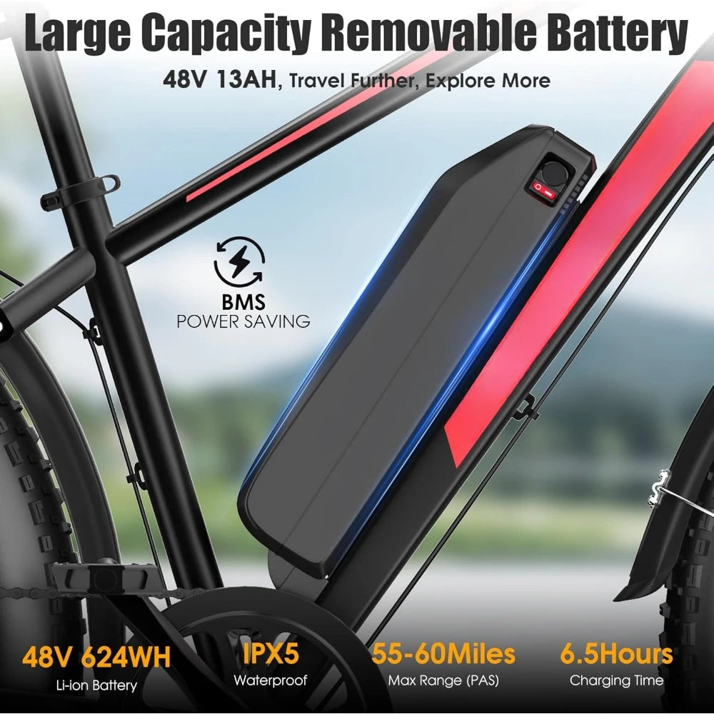 Electric Bike Peak 1000W Ebike 25MPH 60Miles Fat Tire