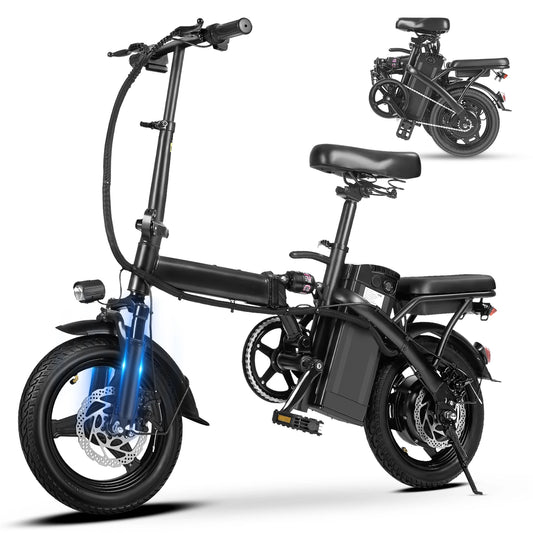 Adult folding basket electric bicycle, 400W high-speed 48V detachable battery, 14 inch front and rear double brake electric bicy
