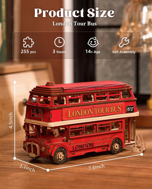 Robotime Rolife London Tour Bus 3D Wooden Puzzles Model Toy