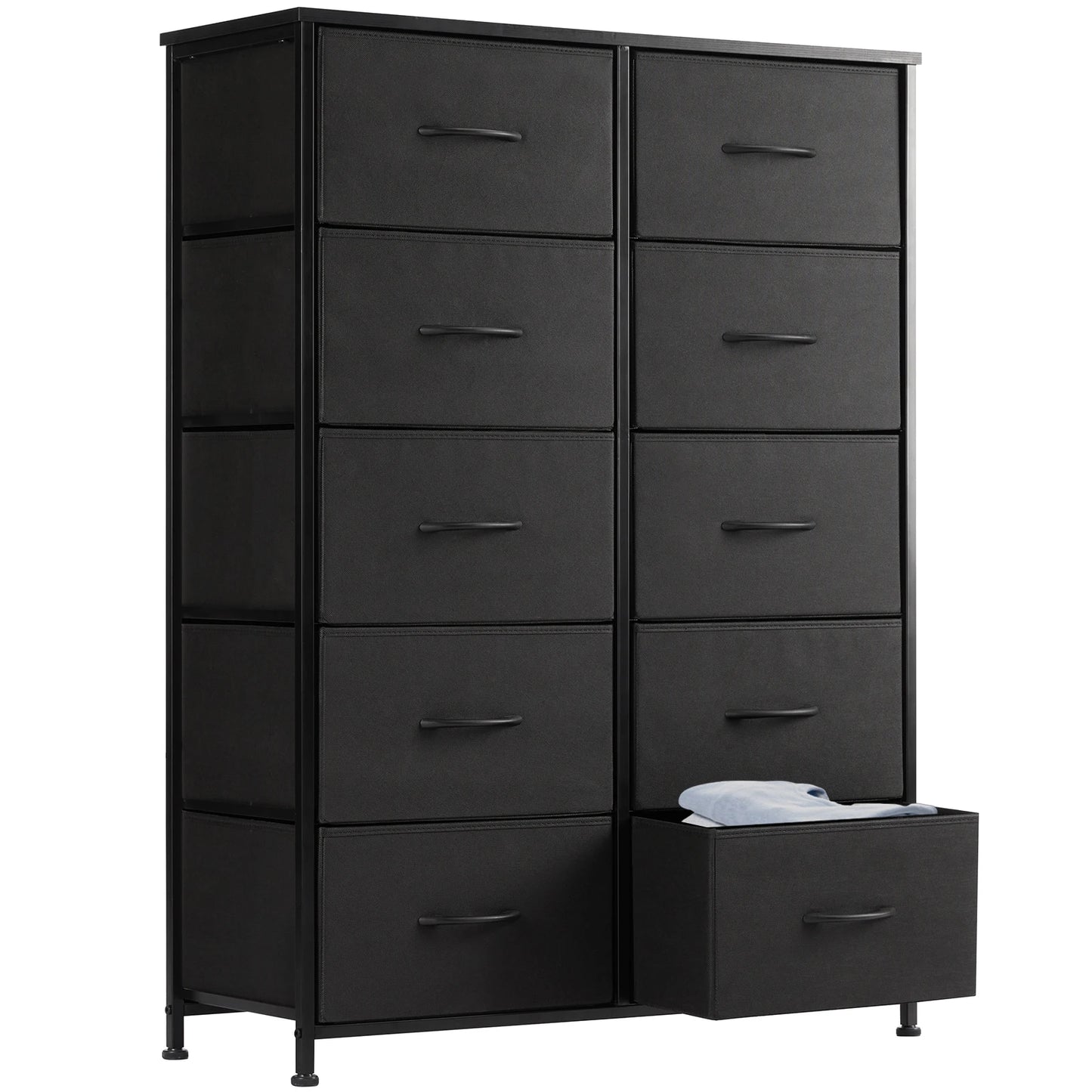 JHK Bedside Table With 10 Fabric Drawers Steel Frame