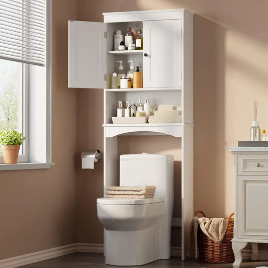 Adjustable Shelf and Double Doors, Bathroom Space Saver, Storage Shelves