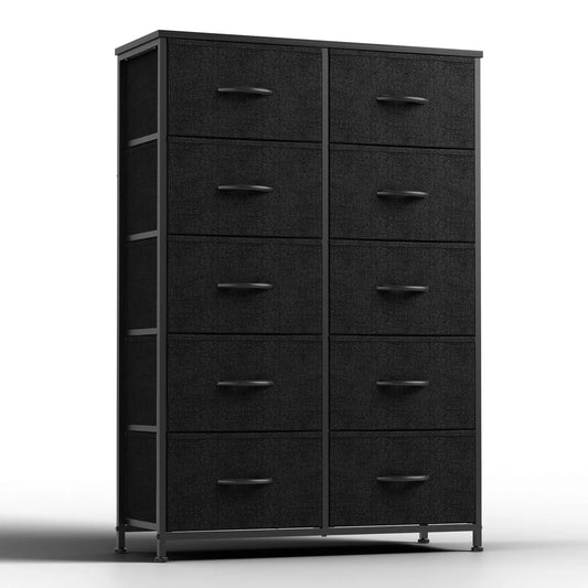 JHK Bedside Table With 10 Fabric Drawers Modern Nightstand Storage Cabinet Steel Frame Bedroom Furniture