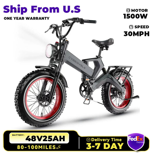 Foldable 1000W Electric Fat Tire Bike Removable 48V Battery