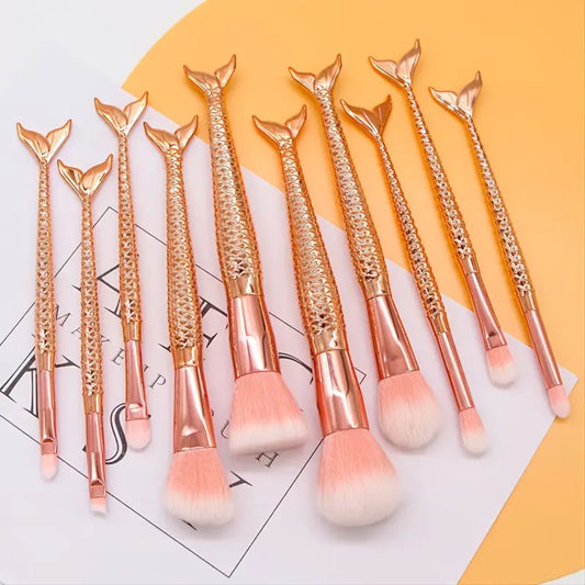 10pcs Rose Gold Glitter Makeup Brushes Set