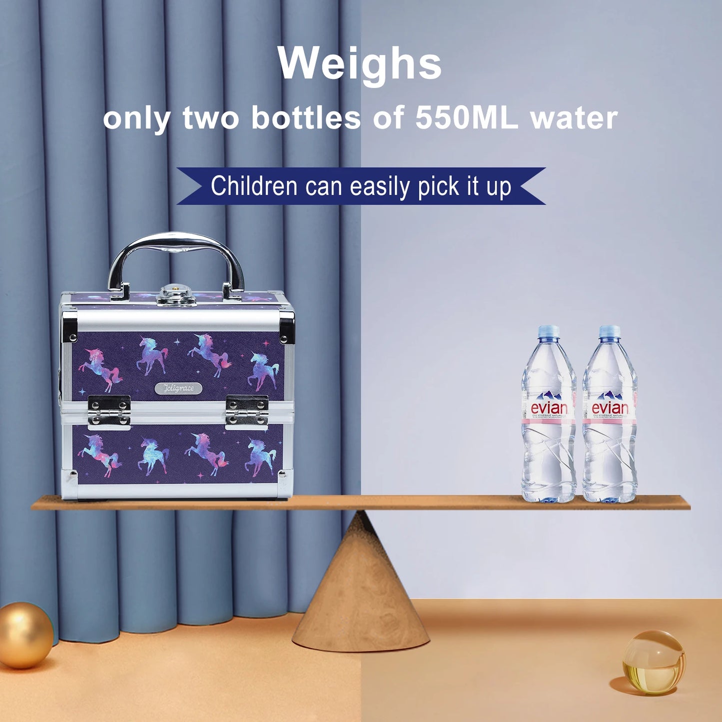 Makeup Case Portable Lock Alloy Unicorn Cosmetic Jewelry Storage Box with Mirror 2 Trays Make-up Suitcase