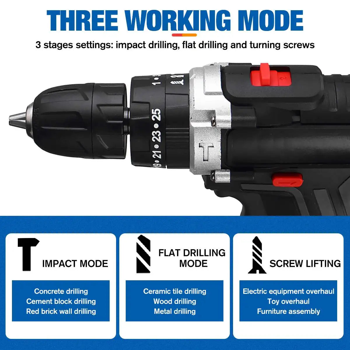 21V Cordless Impact Drill Hammer Drill Electric Screwdriver