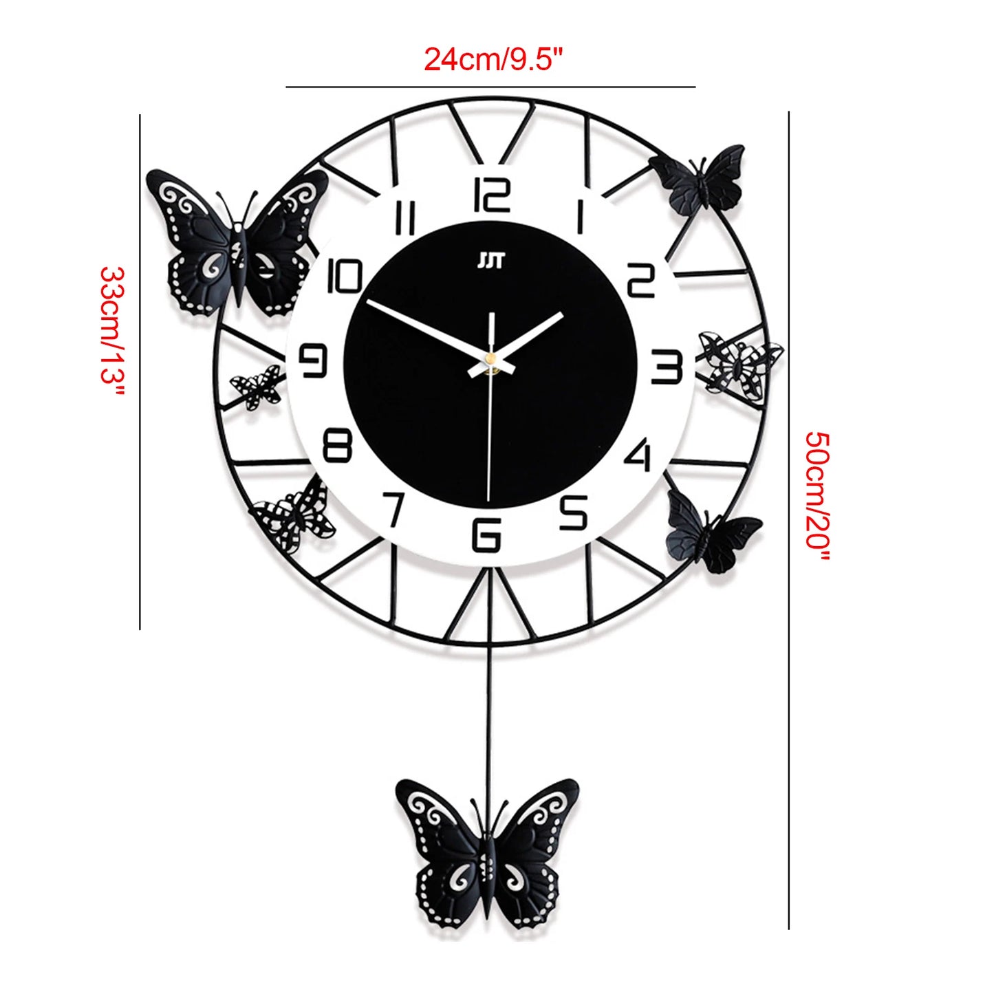 20 Inch Large Round Butterfly Wall Mounted Clock Creative Iron Craft Modern Metal Quartz Clock Home Living Room Decor