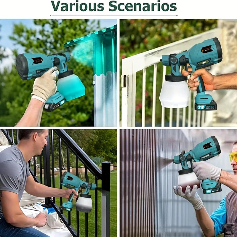 Cordless Electric Paint Sprayer 1000ml 21V Battery For Steel