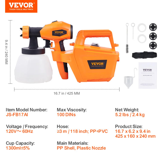 SucceBuy HVLP Paint Sprayer 1300ml 500W Electric Gun