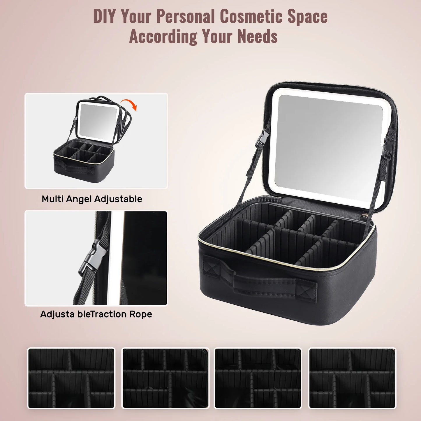 Travel Makeup Bag With LED Lighted Mirror For Home Gift
