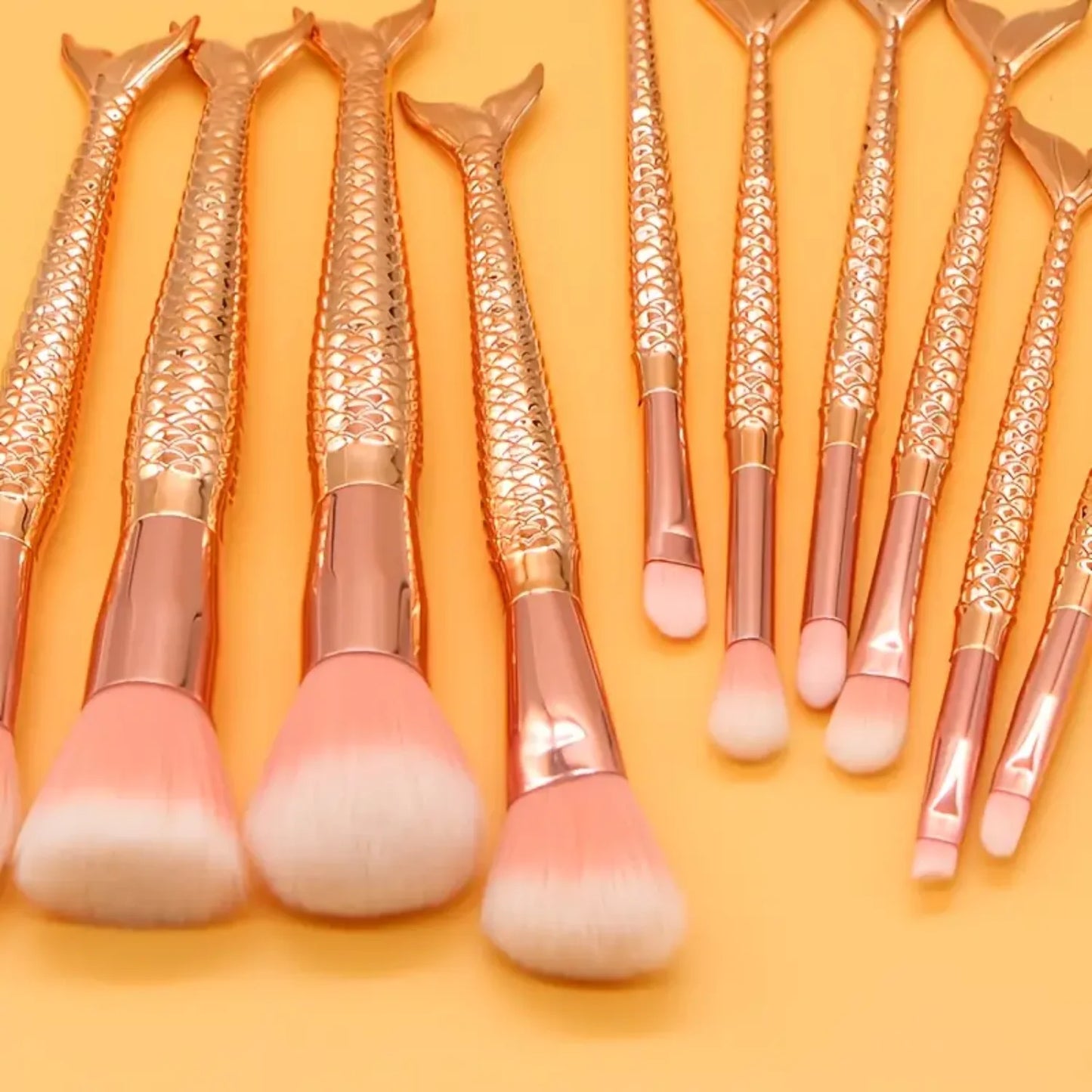 10pcs Rose Gold Glitter Makeup Brushes Set