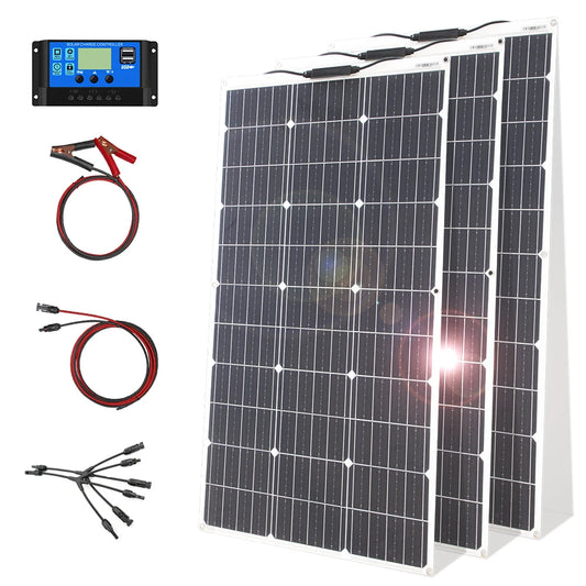 12V Flexible Solar Panel Kit 100W 200W Monocrystalline Waterproof Solar Charger with Controller for RV Camping Outdoor