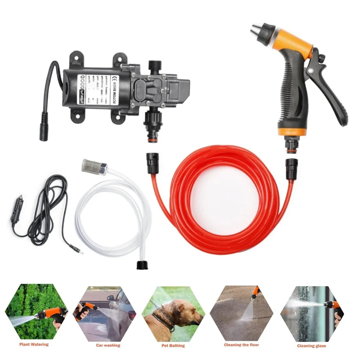 12V 80W High Pressure Car Washer Kit 160PSI Portable Pump