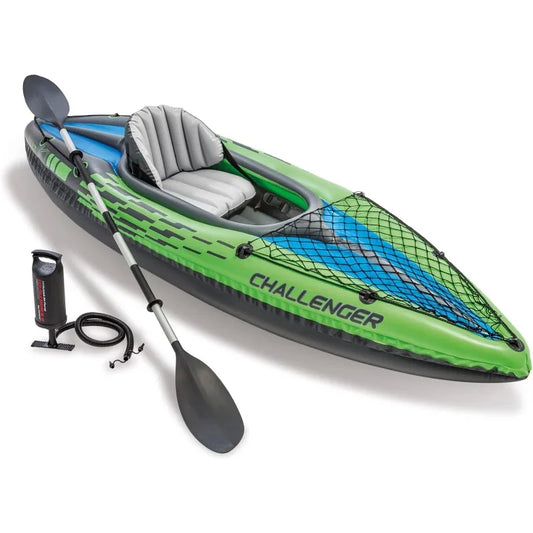 Intex Challenger Inflatable Kayak Series with Deluxe 86 Inch Kayak Paddles and High Output Pump Super Strong PVC
