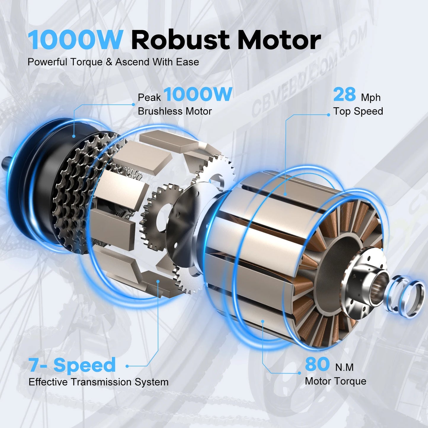 26 Inch Electric Bike With 7 Speed Removable Battery
