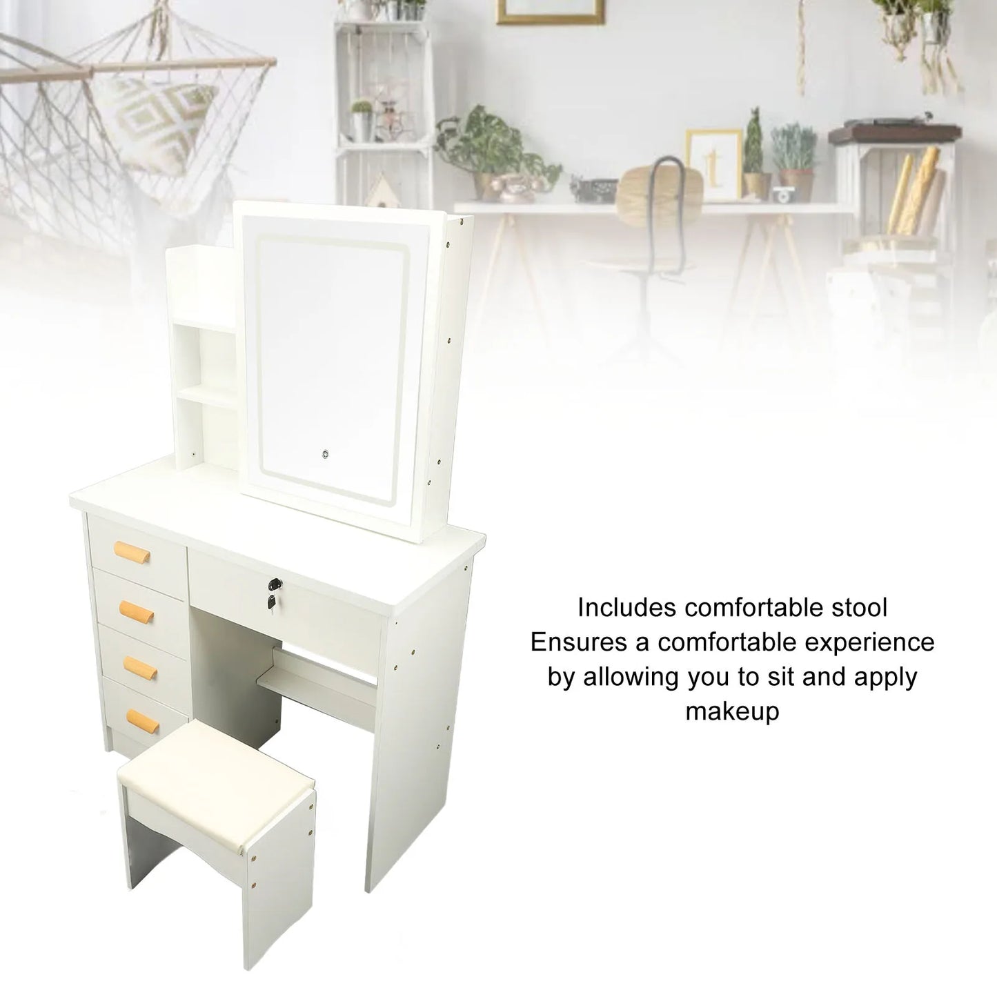 Dressing Table Modern Multi Functional Lighted Mirror Vanity Desk