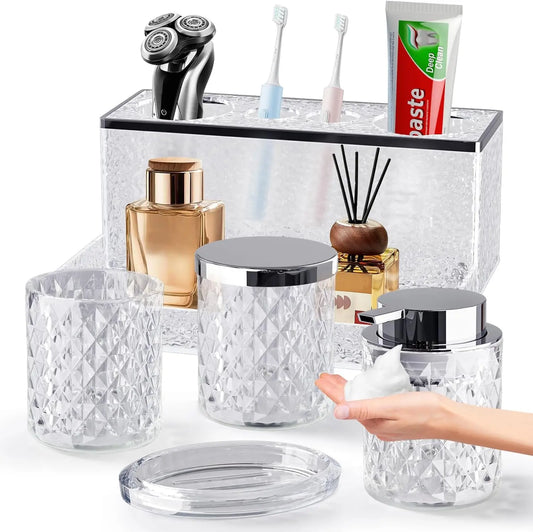 Glass Bathroom Accessories Set 5PCS with Foaming Dispenser